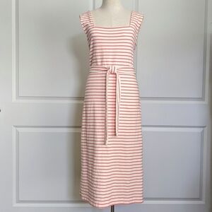 Rails Dress Midi Tie Waist Sleeveless 100% Cotton Knit Ivory Peony Stripe L NWT